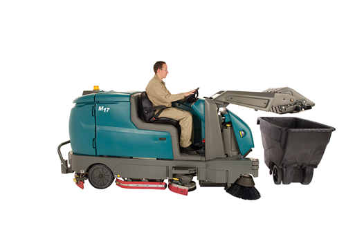 m17-hopper-dumping M17 Battery-Powered Rider Sweeper-Scrubber